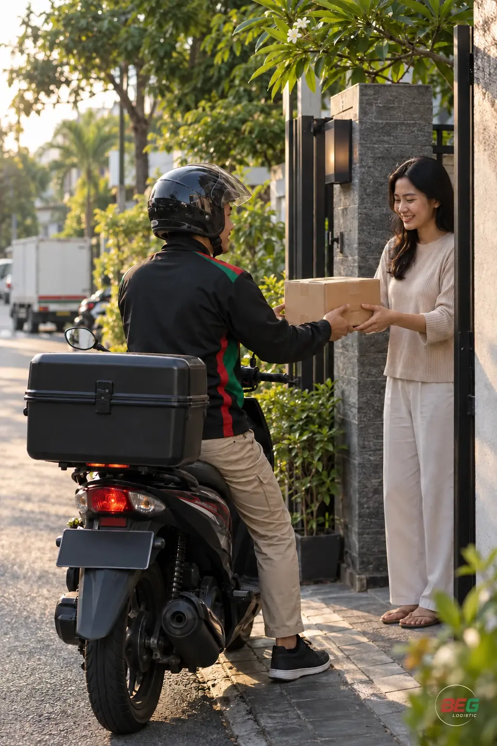 Kurir motor mengantar pesanan last mile